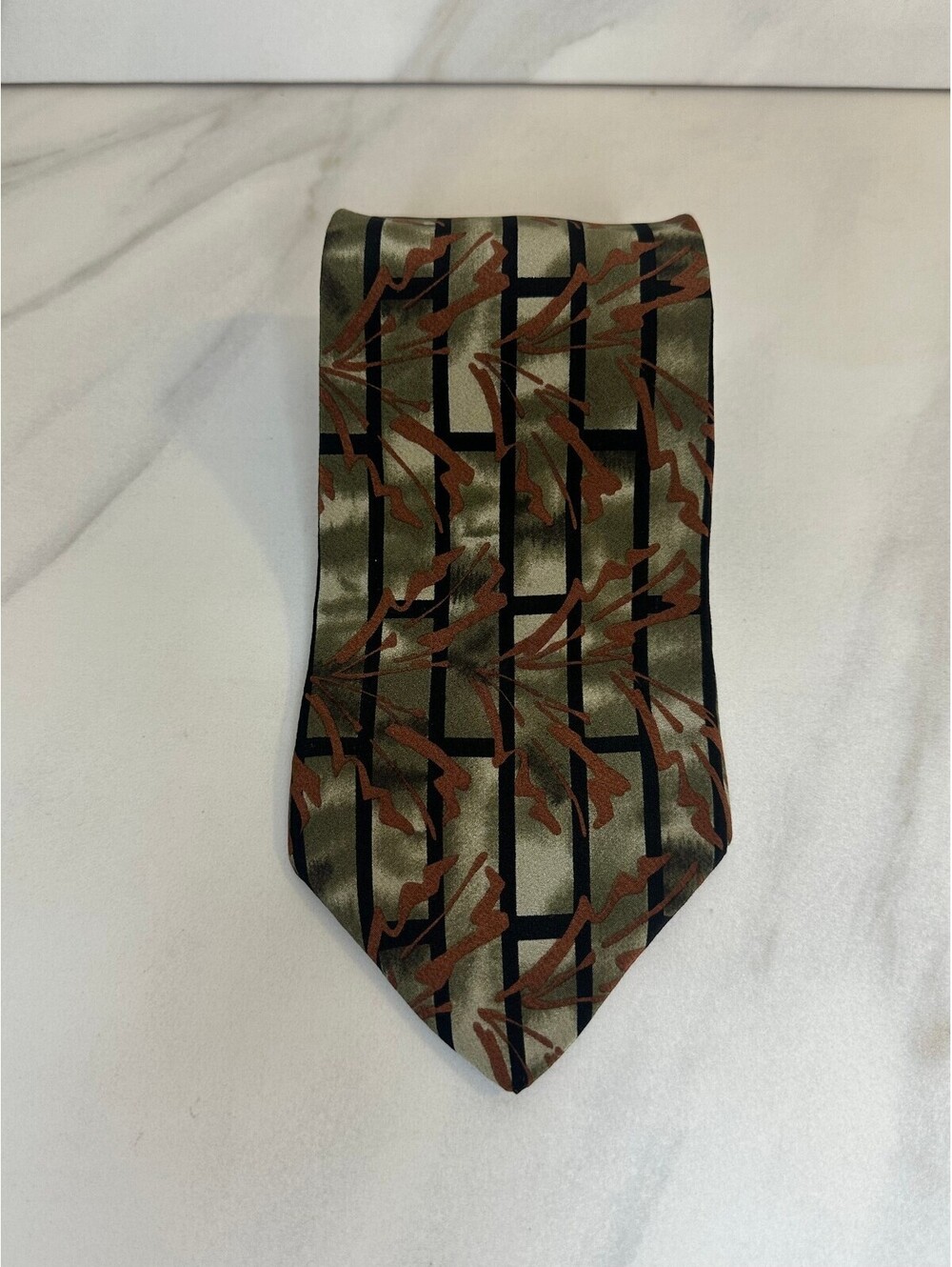 Vintage J. Garcia Plant Person Collection 14 olive green abstract 100% silk tie